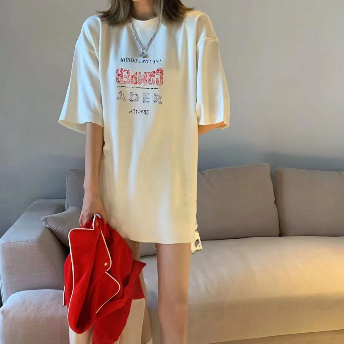 

Ader Summer New CAMP Joint Short-sleeved Red and Blue Letters Printed Men's and Women's T-shirts Loose Casual Half-sleeves