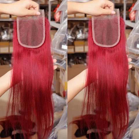 Человеческих волос Virgin Remy Кружева Фронтальная застежка 4x4 5x5 13x4 13x6 Прозрачные кружева Бразильские человеческие волосы Burg Красный цвет
