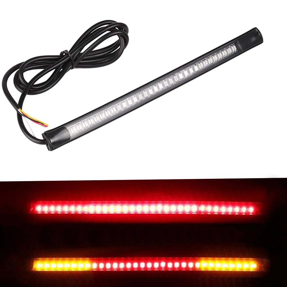 

Flexible 48 LED Motorcycle Light Bar Strip Tail Turn Signal Tail Rear Brake Stop Bulb Lamp Brake Light 2835 3014 SMD Dual Color