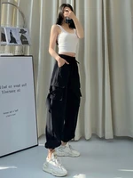 women summer new black streetwear cargo pants harajuku loose pocket hearm pants joggers drawstring elastic waist female trousers