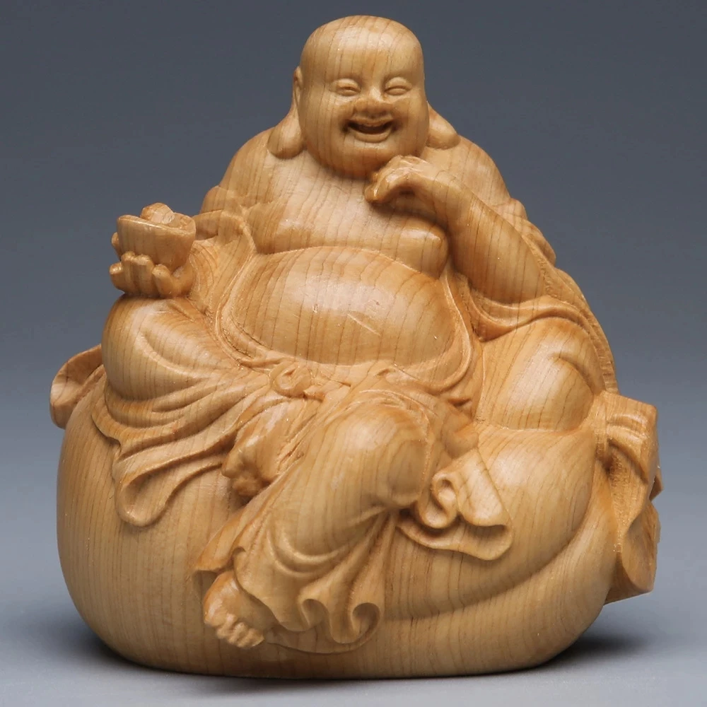 

Буддистский слиток Maitreya из массива дерева, китайский счастливый Смеющийся Будда, Современное украшение ручной работы для дома и гостиной