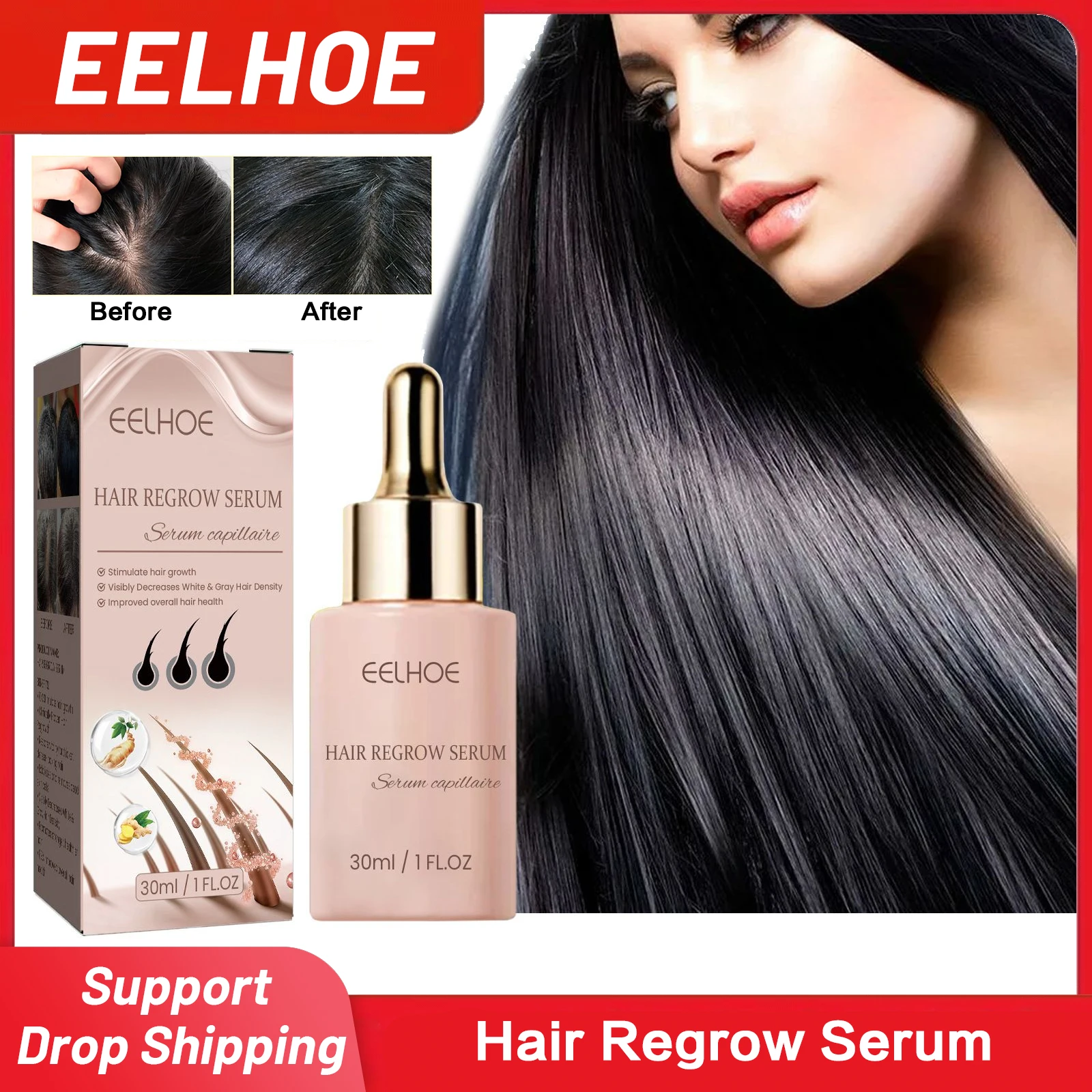 

Hair Regrow Serum Fast Growing Hair Growth Products Anti Hair Loss Essential Oil Prevent Baldness Scalp Treatment Essence 30ml