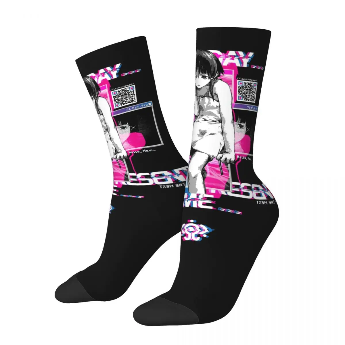 

Funny Crazy Sock for Men Windows Hip Hop Harajuku Serial Experiments Lain Anime Happy Quality Pattern Printed Boys Crew Sock