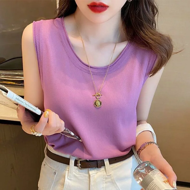 Майка женская трикотажная универсальная модный простой темпераментный Топ из