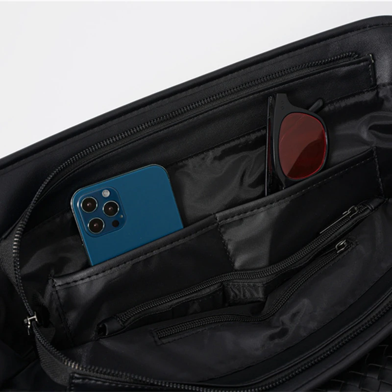 Luxury Woven Leather Men's Handbags Top-Handle Bags Fashion Business Men Tote Bag With Shoulder Strap Messenger Bags Briefcase