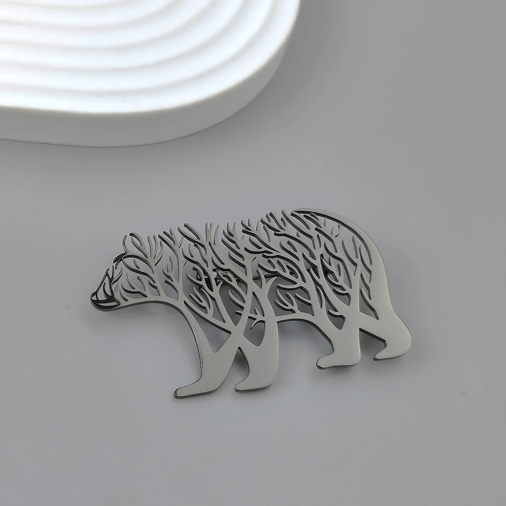 Брошь &quotДрево жизни&quot из нержавеющей стали с позолоченным медведем