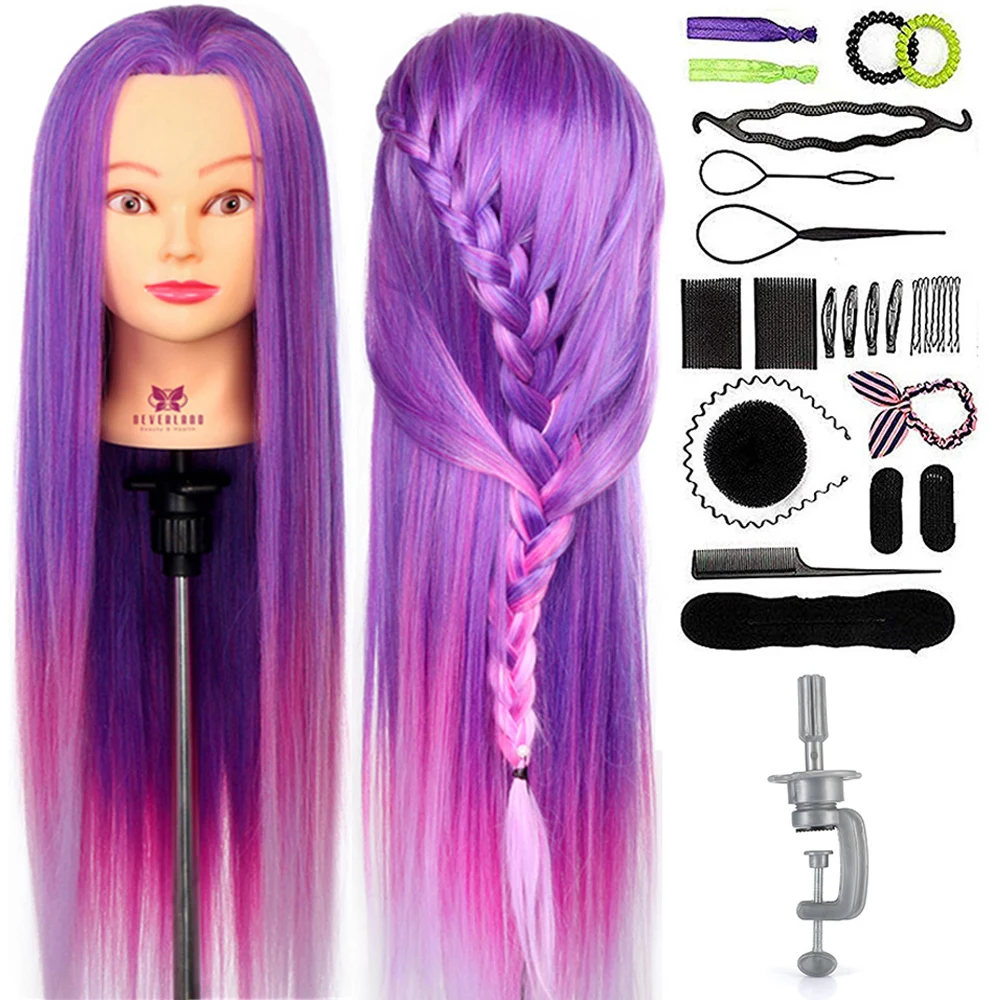 Ful Mannequin Head Purple Rainbow Long Hair Training Head Professional Hair Styling Practicedoll Heads
