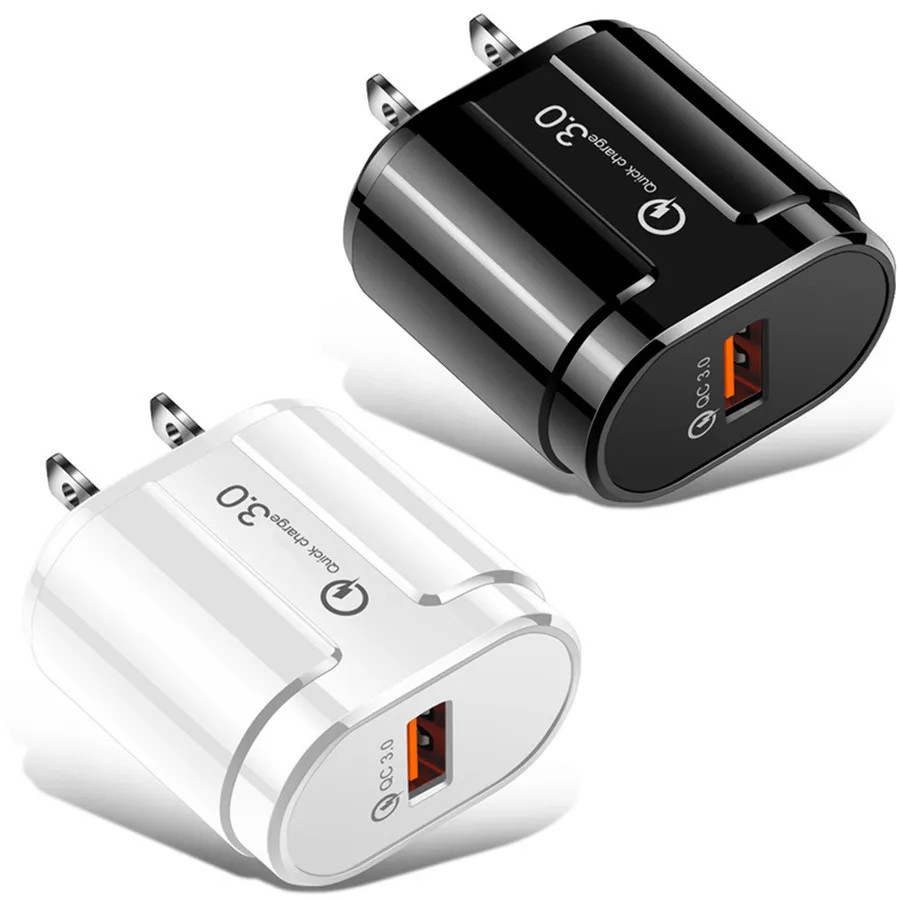 

200pcs 18W 3A Fast Quick Charging Eu US QC3.0 USB Wall Charger Power Adapters For Iphone 12 13 Samsung S20 S22 Htc lg charger