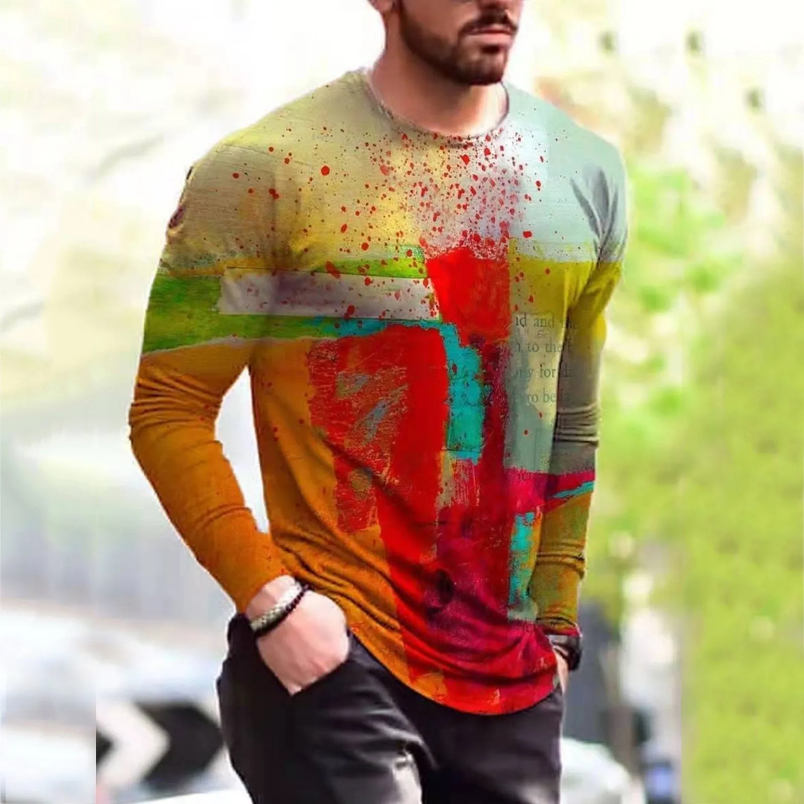 

Мужская винтажная рубашка с длинным рукавом, черная Повседневная Блузка с круглым вырезом и принтом