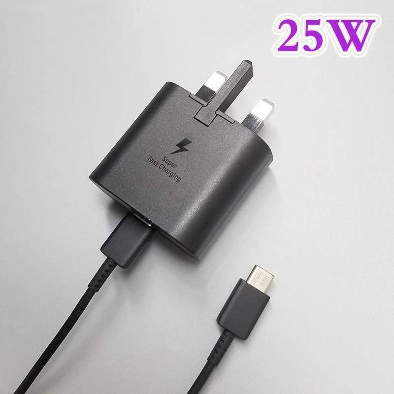 

Original For Samsung 25W UK Plug Super Fast Charger Type C Cable PD Quick Adapter For Galaxy A53 A73 F52 F62 5G S21 S20 FE/Plus