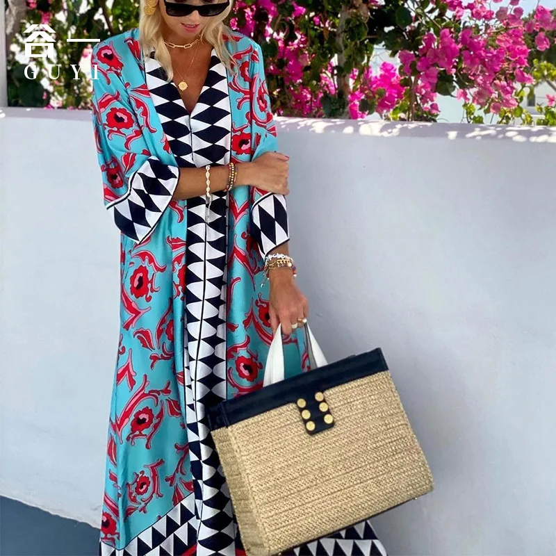 

Bohemian Printed Elegant Dress Tunic Women Beach Wear Swim Suit Cover Up