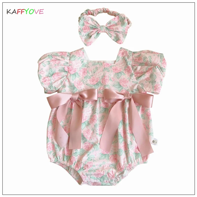 

Baby Girls Bodysuit Headwear 2Pcs Infantil Bowknot Summer Lace Birthday Elegant Pageant Toddler Overalls Clothing Bebes Jumpsuit