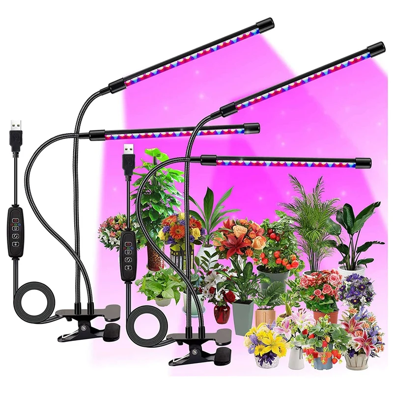 

2-Pack LED Grow Lights For Indoor Plants,Grow Lamps Blue Red Spectrum With Gooseneck And Timer Setting For Seedlings