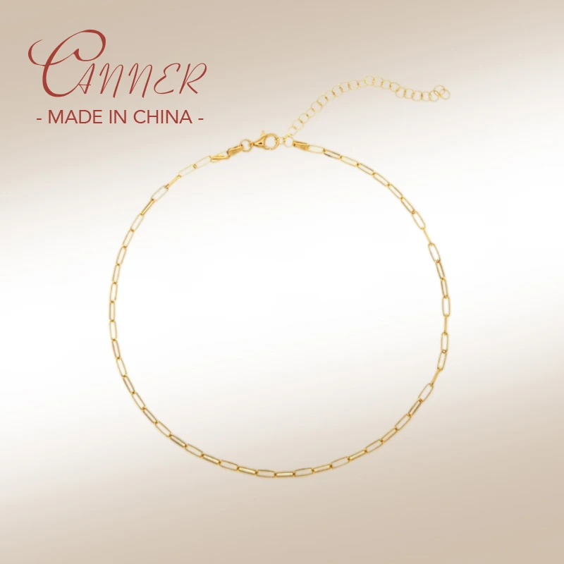 

CANNER 925 Sterling Silver Collares Paperclip Chain Choker Necklace For Woman Ladies Mothers' Day Necklace Charm Jewerly Gift