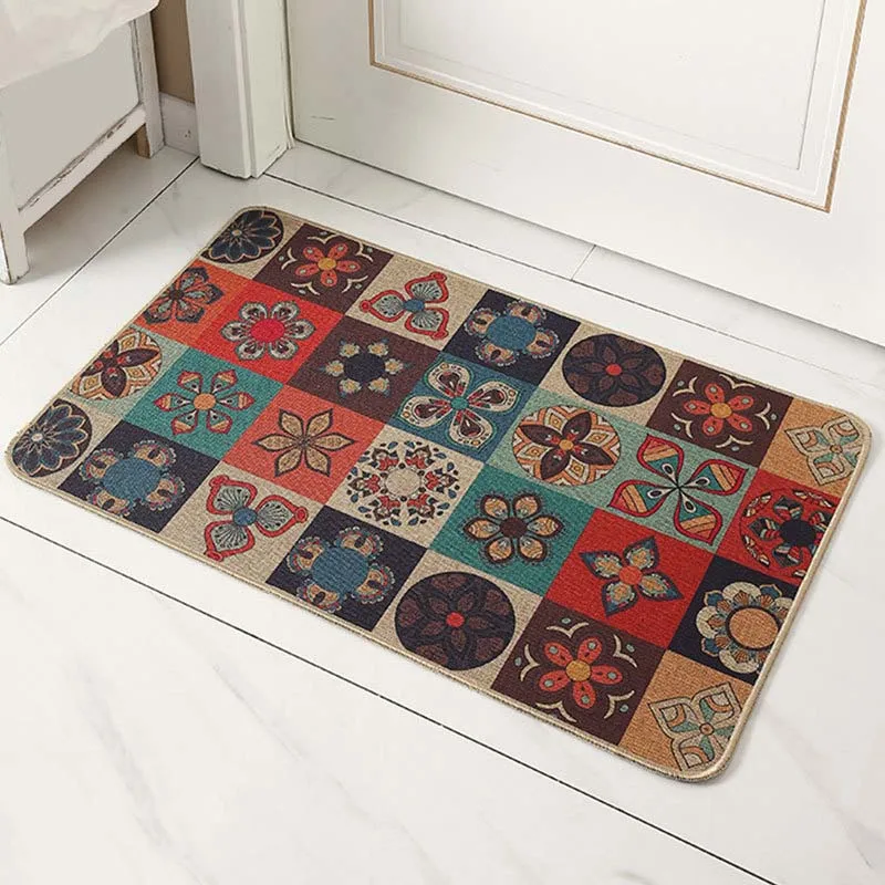 

Linen Bath Mat Absorbent Rubber Non-slip Non-slip Shower Mat Retro Style Floor Carpets Flower Pattern Bathroom Rug Entrance Mat