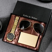 men gold minimalist watch luxury gift set casual business quartz wrist watch for men credit card sunglasses regalos para hombre