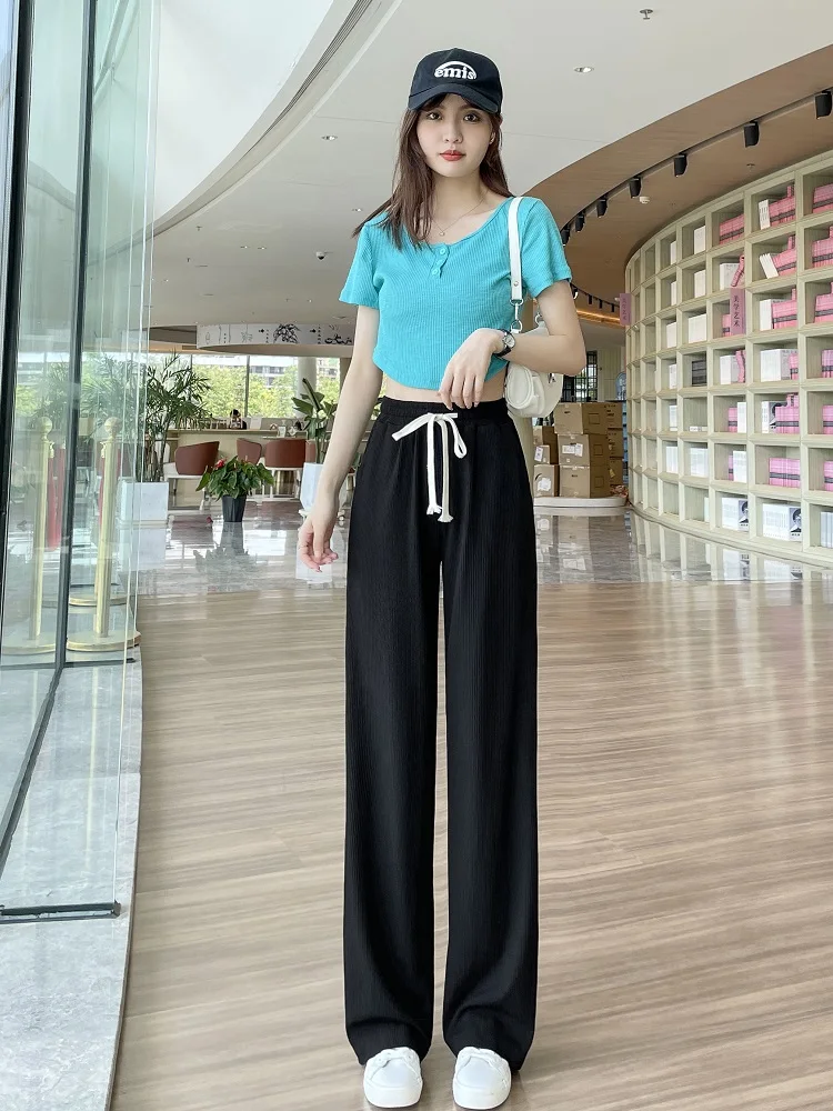 Брюки женские полосатые с широкими штанинами свободные прямые строгие