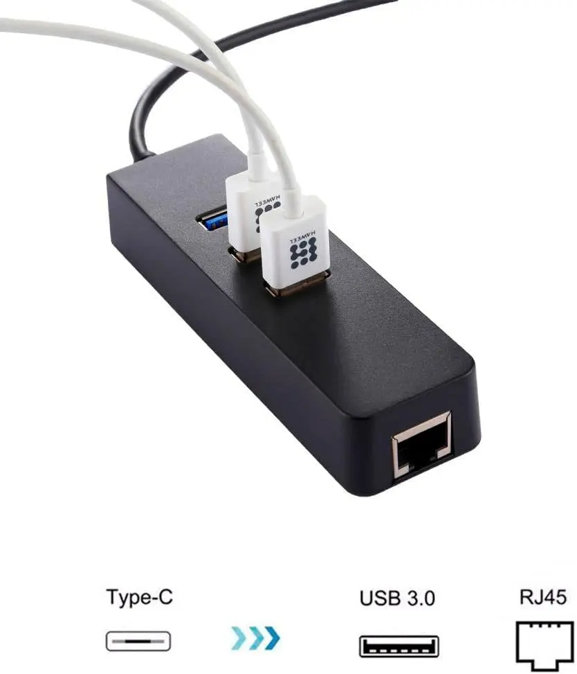 

Cabo Hub USB-C 3.1 Para 3 Portas USB 3.0 e Lan RJ45 1000Mbps