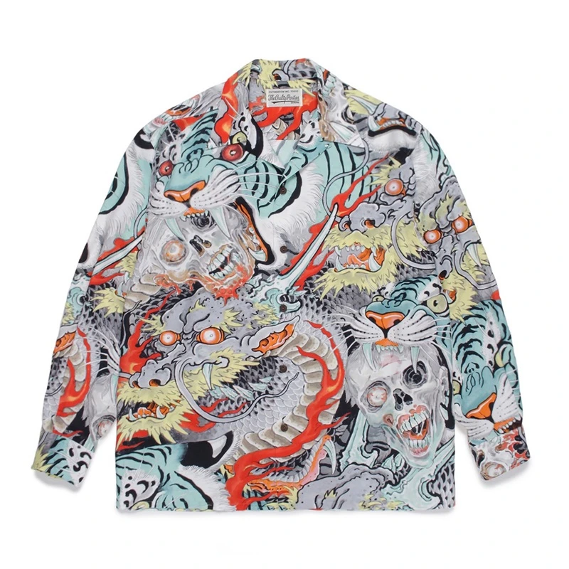 

23SS High Quality New WACKO MARIA Dragon Skull Hawaiian Long Sleeve Shirt Men Women Summer Style Shirts Haikyuu