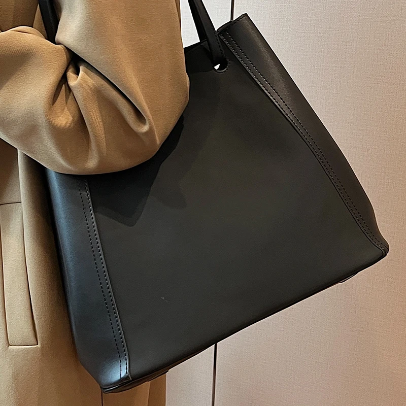 

Women's Black Tote Shoulder Bag Quality Nubuck Leather Patchwork Vintage Female Handbag Ladies Original Composite Crossbody Bags