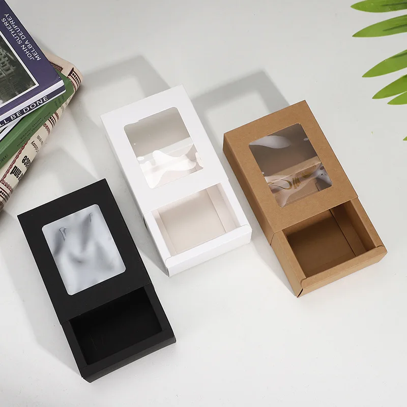 Simple Solid Color Window Pvc Kraft Paper Box Handmade Soap Tea Trinkets Gift Packaging Drawer Box