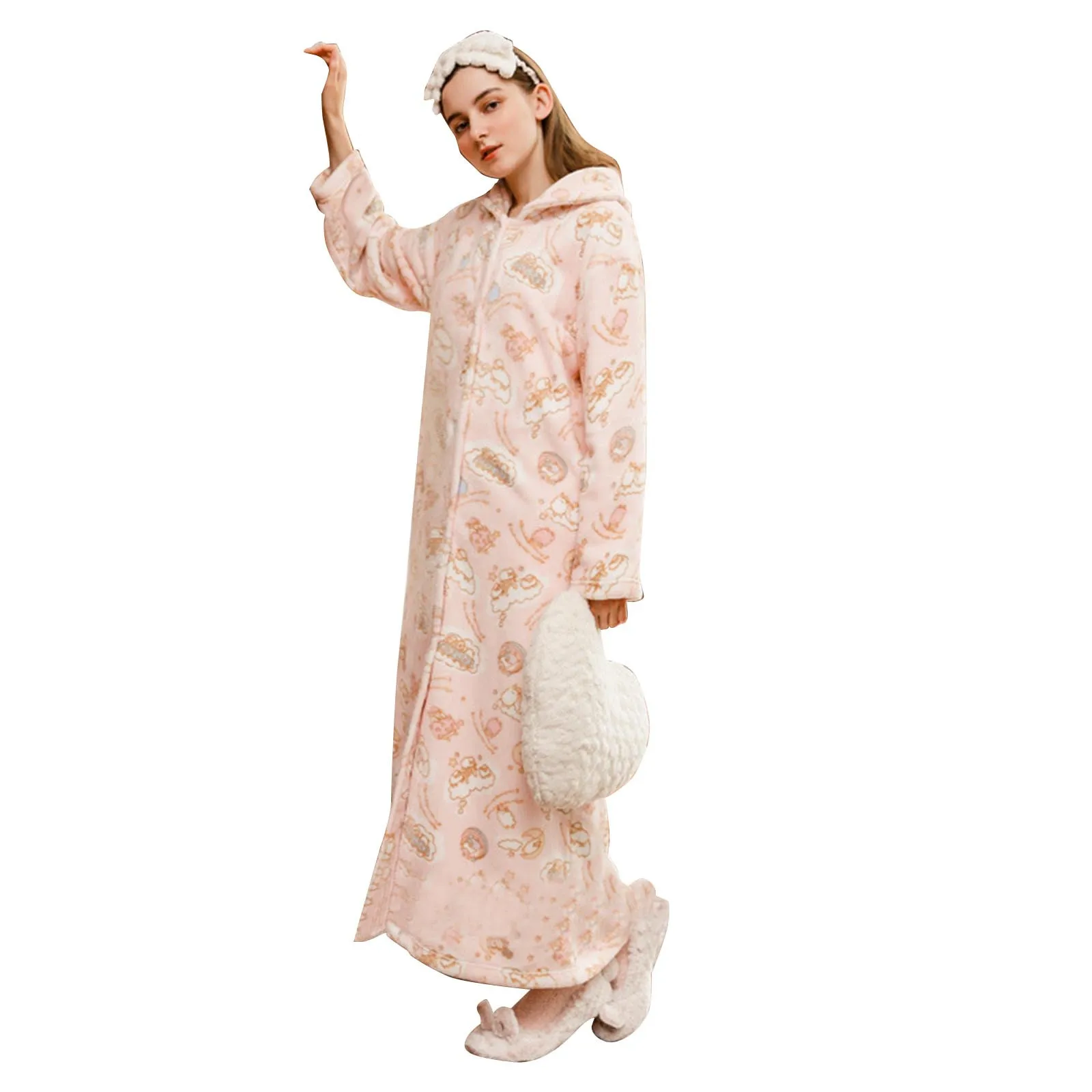 

Women'S Pajama Fleece Sleepwear Kawaii Print Robe Long Sleeve Pajama Fleece Set Thickened Warm Pajamas Pijama Mujer Invierno