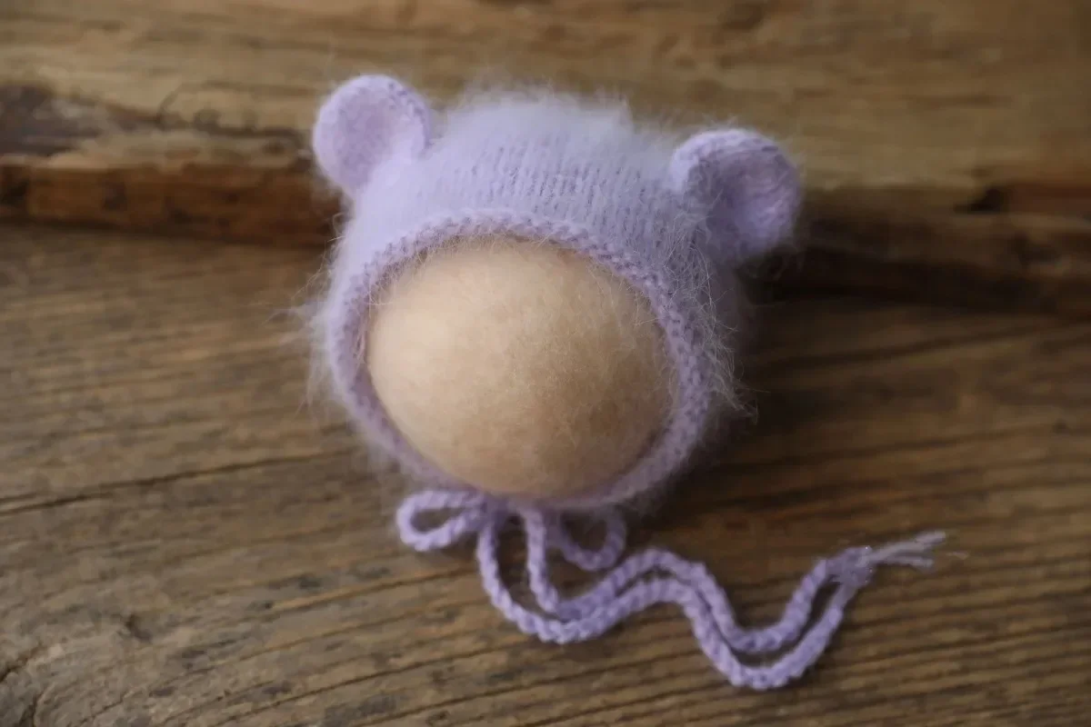 Шерстяная шапка для новорожденных реквизит фотосъемки вязаная с медведем