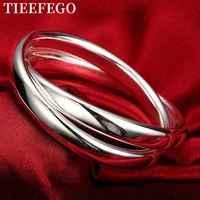 tieefego 925 sterling silver smooth double big ring diameter 7cm bangle bracelet fashion charm woman jewelry
