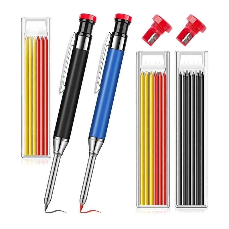

Metal Solid Carpenter Pencil Long Nosed Deep Hole Mechanical Pencil Marker Marking Tool with Built-in Sharpener Kit