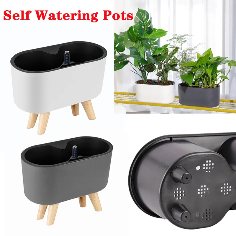 

Flowerpot with Wooden Feet Lazy Automatic Water Absorption Flowerpot Desktop Indoor Water Storage Flowerpot Self Watering Pots
