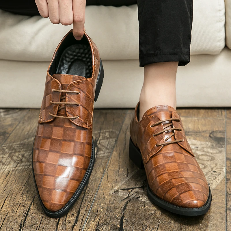 

Brown Oxfords for Men Lace-up Pointed Toe PU Business Black Men's Formal Shoes Free Shipping Size 38-48 Men Shoes