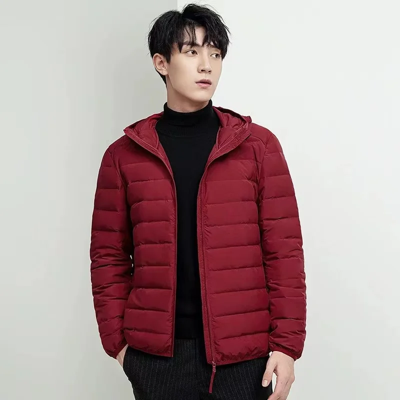 New Man Ultra Light Down Jacket Hooded Soft Matt Fabric Waterproof 90% Down Jackets Seamless Winter Autumn Warm Down Coat