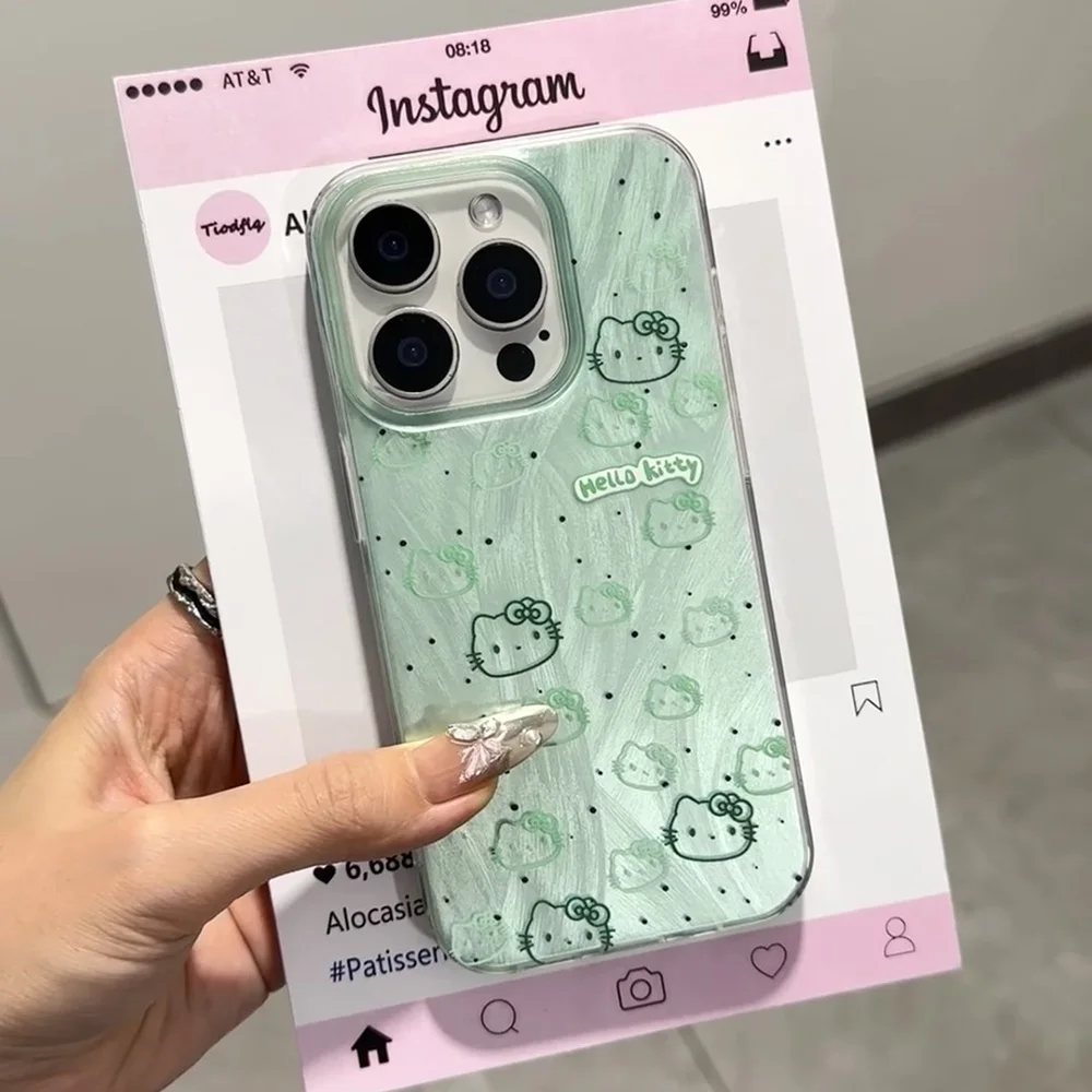 Мятно-зеленый милый чехол для телефона Hellokitty IPhone 16 15 14 Plus 13 12 11 Pro Max X Xs XR 8 7 Твердый