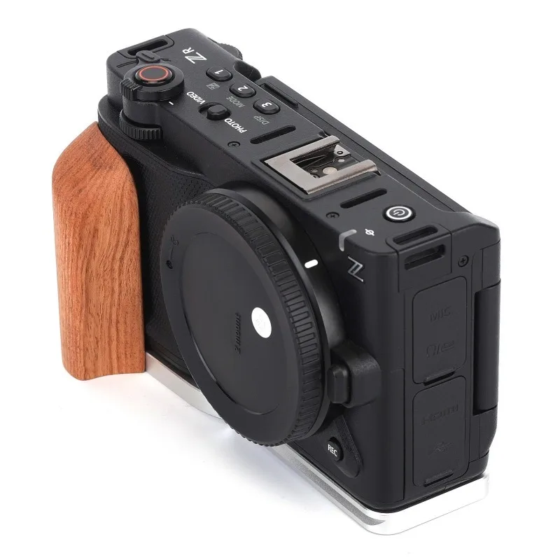 Фото L-образная монтажная пластина ZR с деревянной ручкой для Nikon ZR, встроенная быстросъемная пластина Arca-Swiss для штатива типа Arca №3