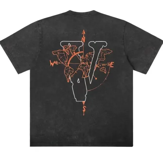 Vlone Cdg Navigator Мужская И Женская Футболка В Стиле Ретро С Принтом Свободный Крой