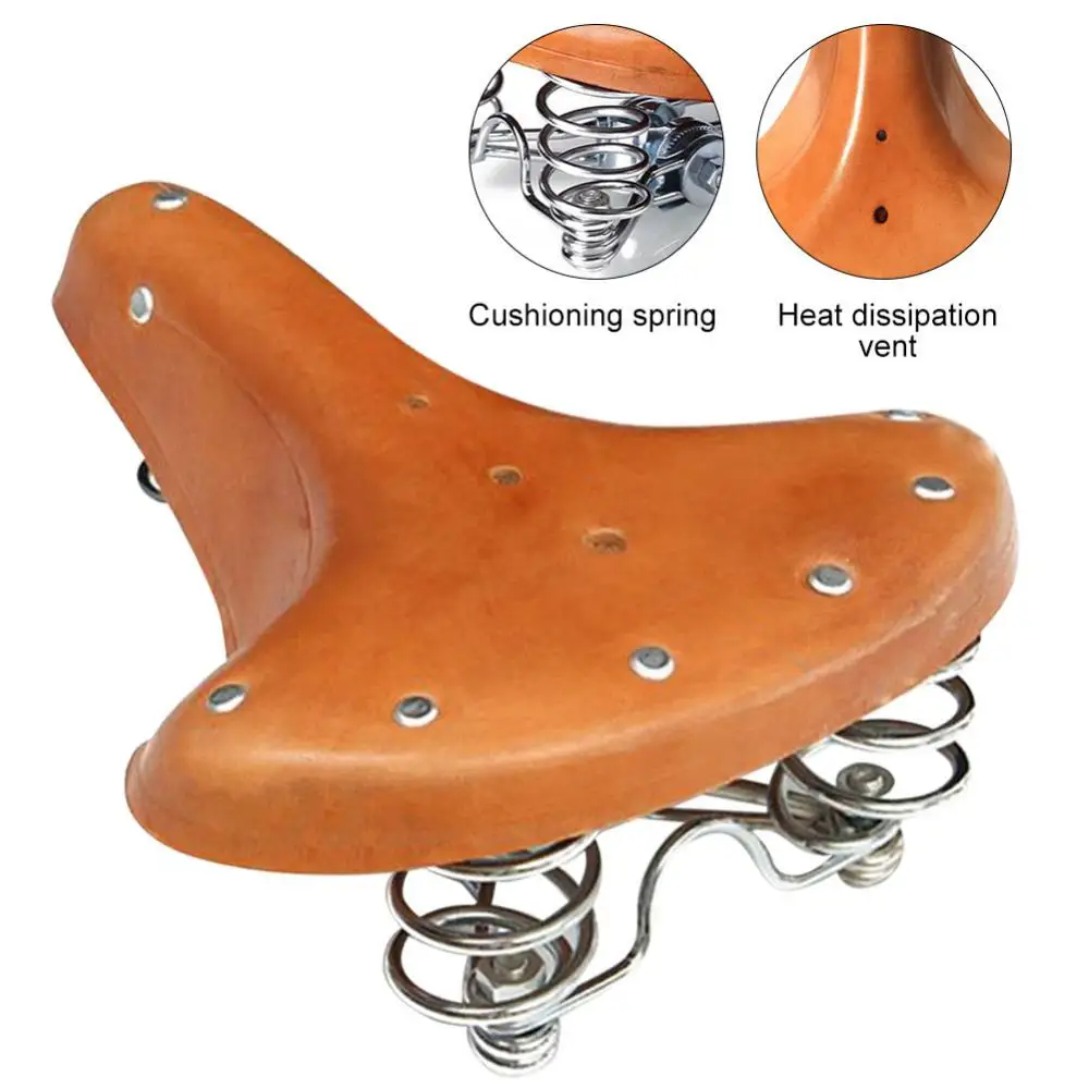 

Bicycle Cowhide Saddle Seat Real Three Spring Saddle Vintage Car Seat MTB Road Mountain Cowhide Saddle Bicycle Accessories 2022