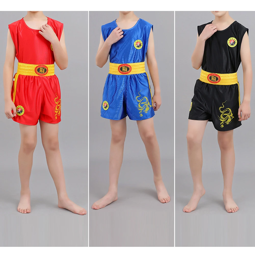 Adult Children Sanda Uniform Shorts Fight Wushu Sanda Suit for Kids Thai Shirt Training Competition Muay Thai Boxing Trunks