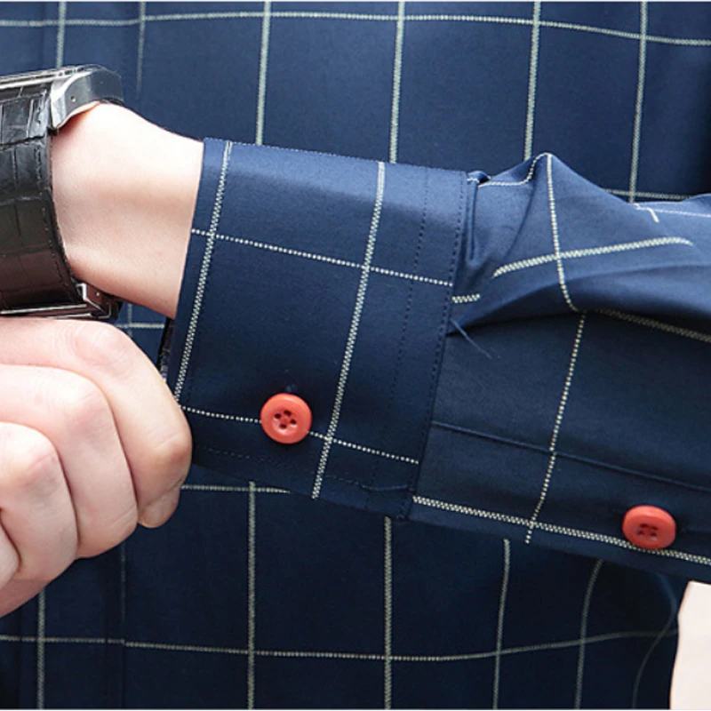 Spring and Autumn New Men's Shirts Long Sleeve Plaid Anti-Wrinkle Comfortable Fashion Cotton Fitted Business Casual Slim Shirts