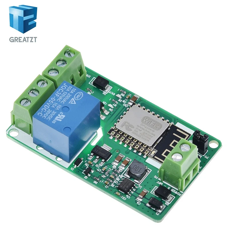Фото Зеленый релейный модуль ESP8266 10А 220В, сетевой Wi-Fi модуль реле, вход DC 7В~30В, 4-слойная плата, вход TVS, автоматическая защита №1