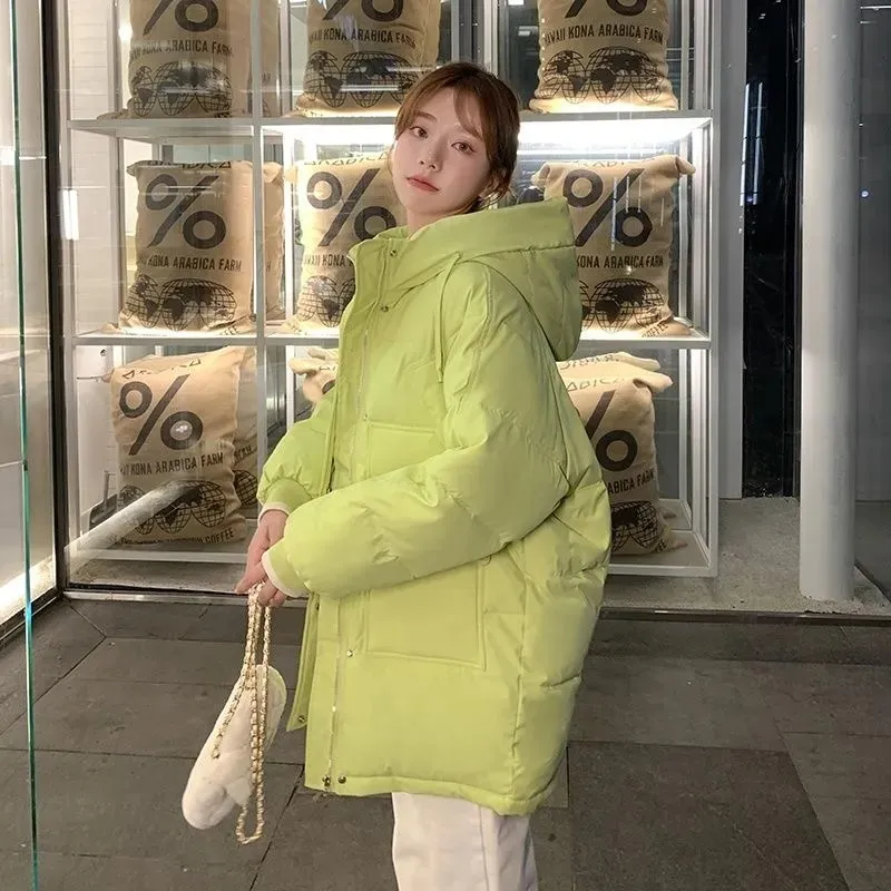 Down Padded Cotton Winter Jackets 2022 New Women's Parka Long Sleeve Pockets Hooded Casual Coats Solid Loose Outwear Female Tops