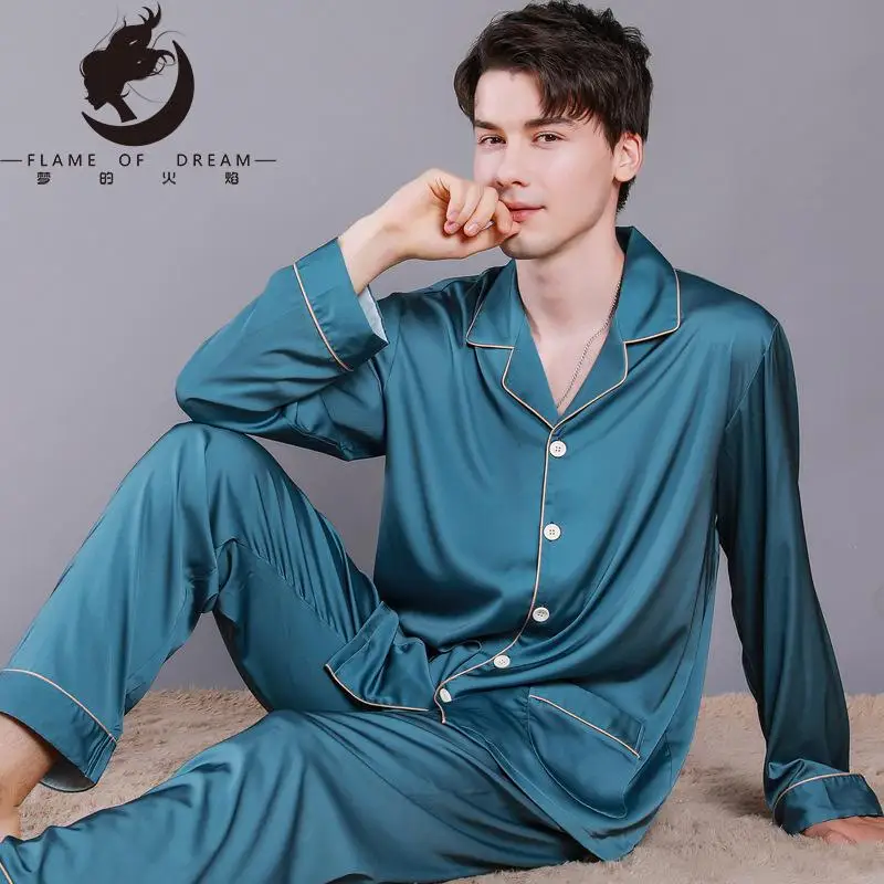 Flame Of Dream Imitation Silk Suit  Silk Thin Sleepwear Home Clothes Men Pajamas Sets 221046