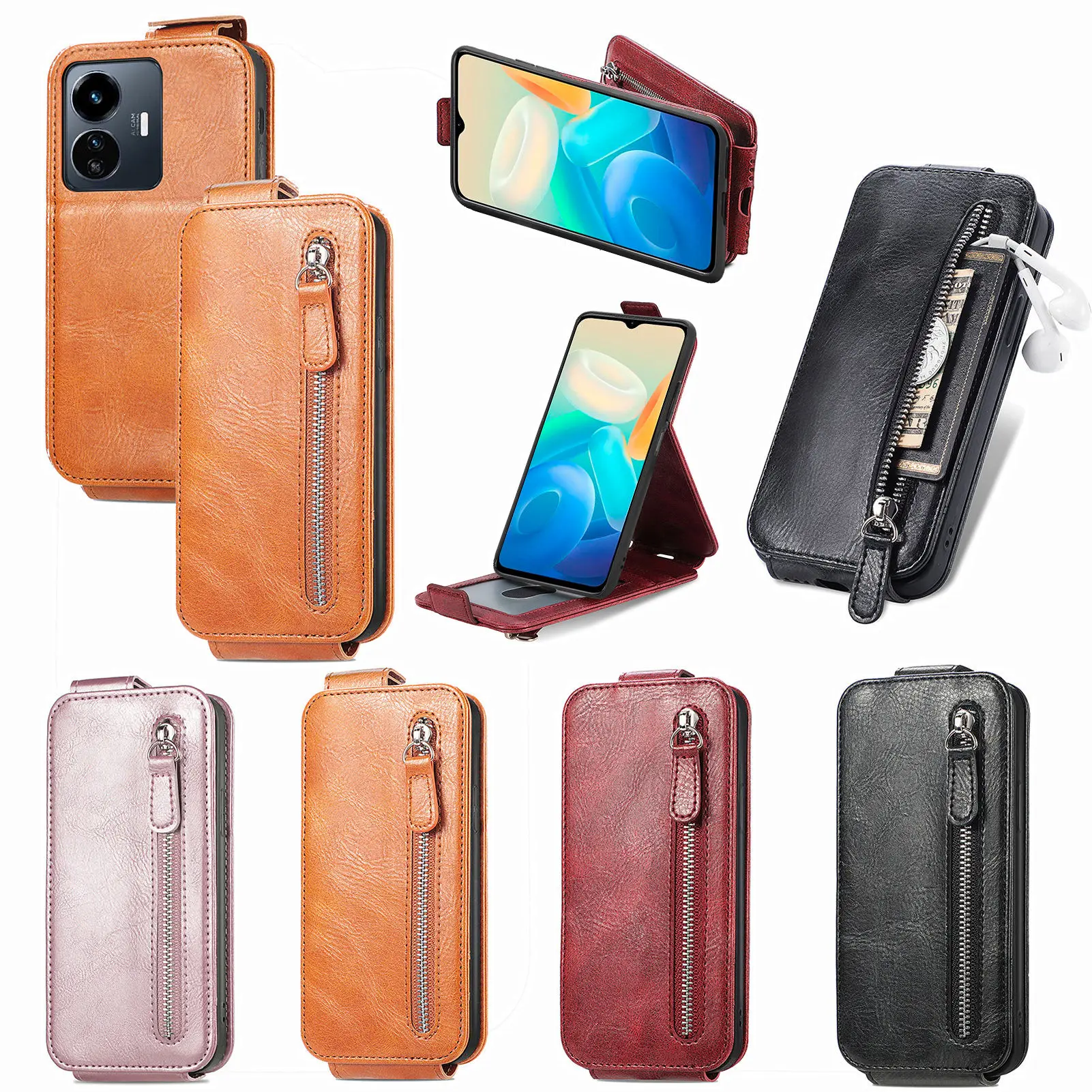 Вертикальный кожаный флип-чехол для Vivo Y73T Y35 Y16 Y22S Y77 Y77E Y55S Y15S Y15A Y10 Y01 Y75 Y55 Y74S