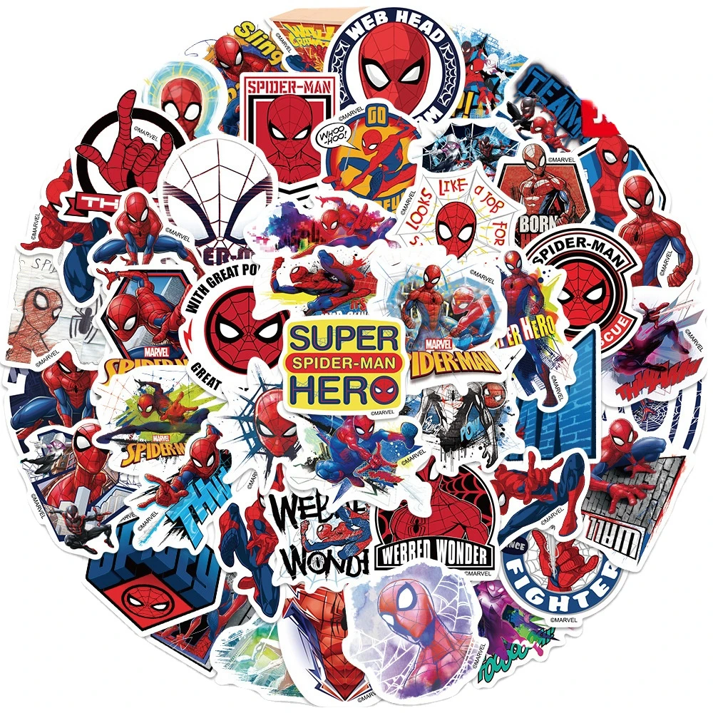 

10/25/50Pcs Cartoon Marvel Superhero Spiderman Stickers DIY Skateboard Fridge Motorcycle Luggage Car Waterproof Sticker Kids Toy