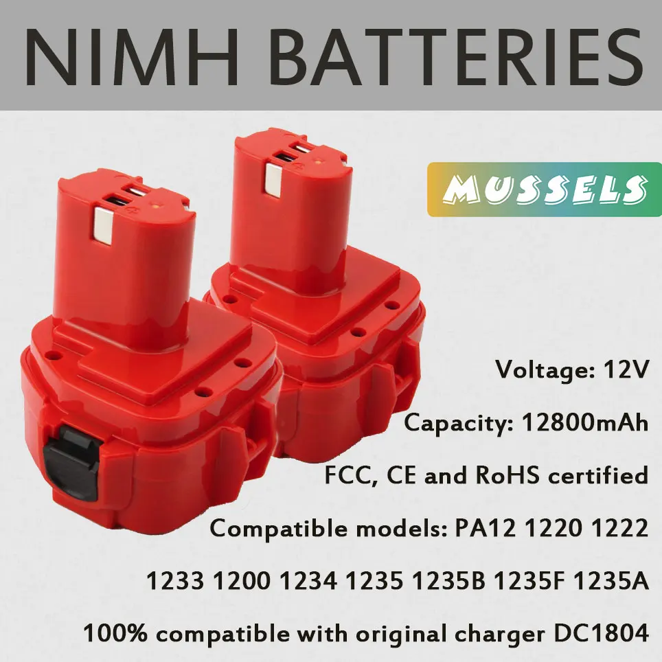 

2022 12800mAh NiMH battery for Makita 12V battery 192598-2 1220 1200 1201 1222 1233 1234 1235 PA1235A 1235B replacement battery