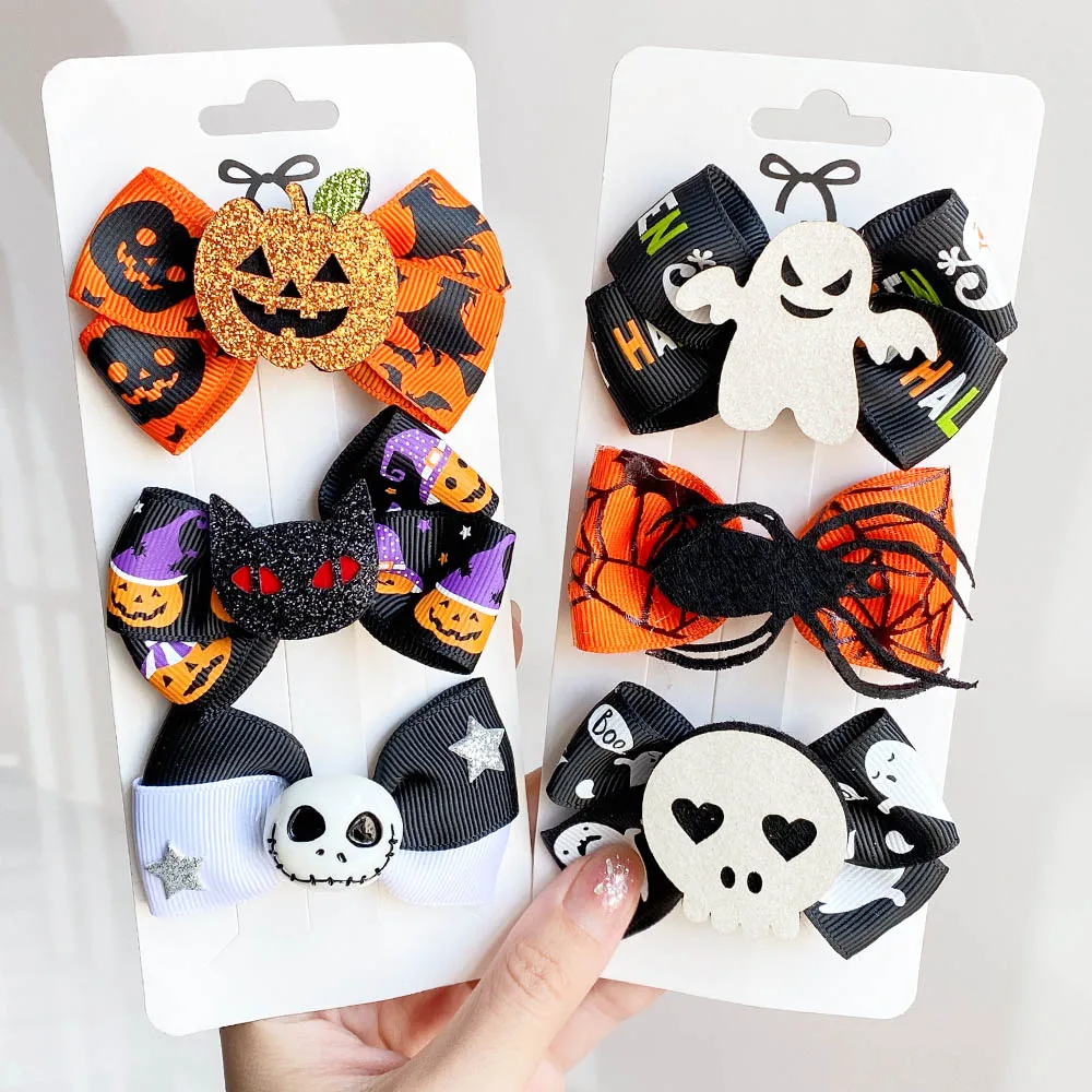 

10Pcs/Set Halloween Decoration Bows Hair Clips For Kids Girls Ghost Pumpkin Spider Hairpins Baby Cute Headwear Hair Accessories