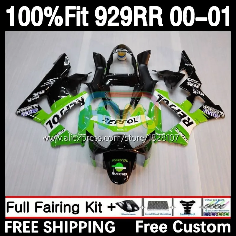 

Injection Fairing For HONDA CBR900RR CBR 929RR 929 900 900RR 33No.31 CBR900 CBR929 RR 00 01 CBR929RR 2000 2001 Repsol green Body