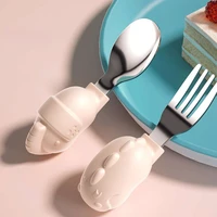 silicone spoon fork baby tableware set auxiliary food toddler learning to eat training baby training safe scraping mud spoon