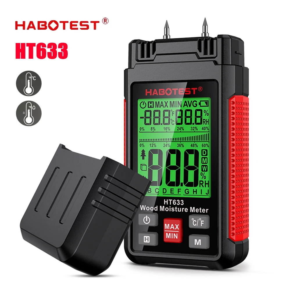 

Цифровой измеритель влажности древесины HABOTEST HT633, профессиональный гигрометр для древесины 0 ~ 57%, портативный инструмент, ЖК-дисплей, детектор влажности древесины