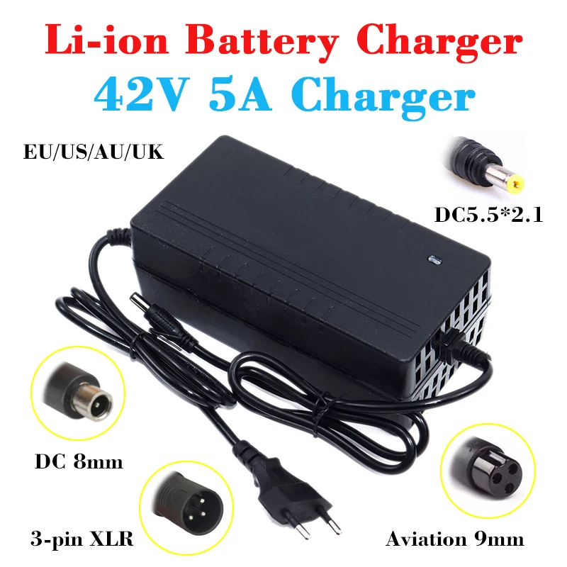 

42V 5A Lithium battery Charger AC 110-220V DC5.5*2.1mm for 10S 36V Electric bike M365 Scooter Li-ion battery pack fast Charger