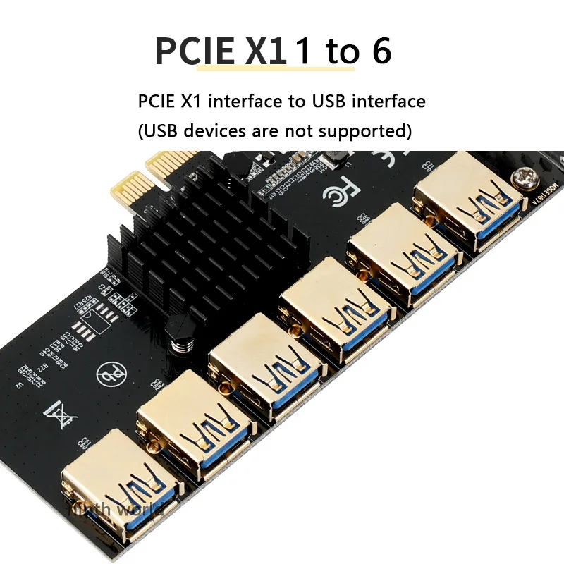 Райзер PCIE с 1 на 6 слотов PCI Express усилитель Райзера адаптер карты USB3.0 X1 X16 010X для